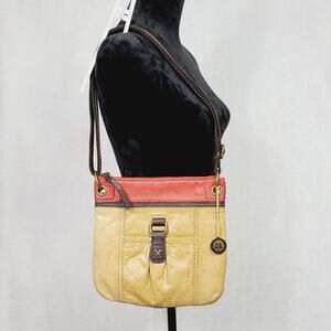 The Sak Kendra Tan Brown & Red Leather Crossbody Purse, PRE-OWNED